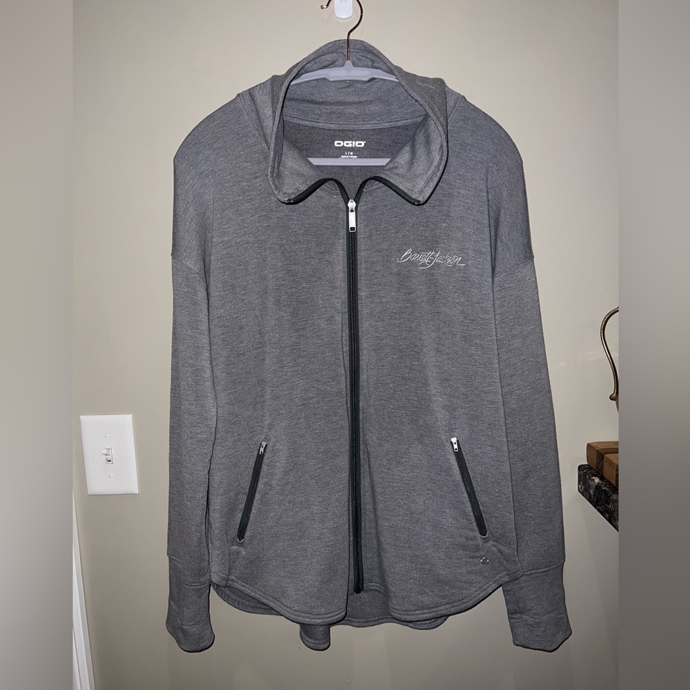 OGIO so soft woman’s Barrett Jackson full zip grey SOFT sweatshirt size large